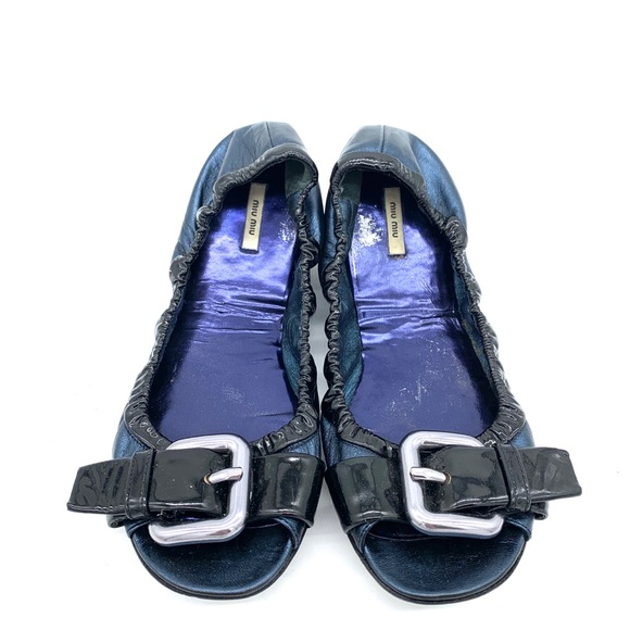 MIU MIU Blue Leather Ballet Flats - Picture 3 of 8